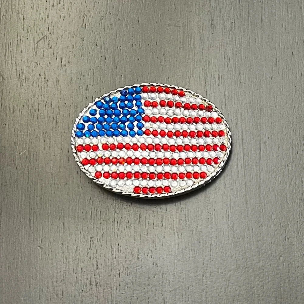 🇺🇸 US United States American Flag Crystal Patriotic July 4th Red Belt Buckle